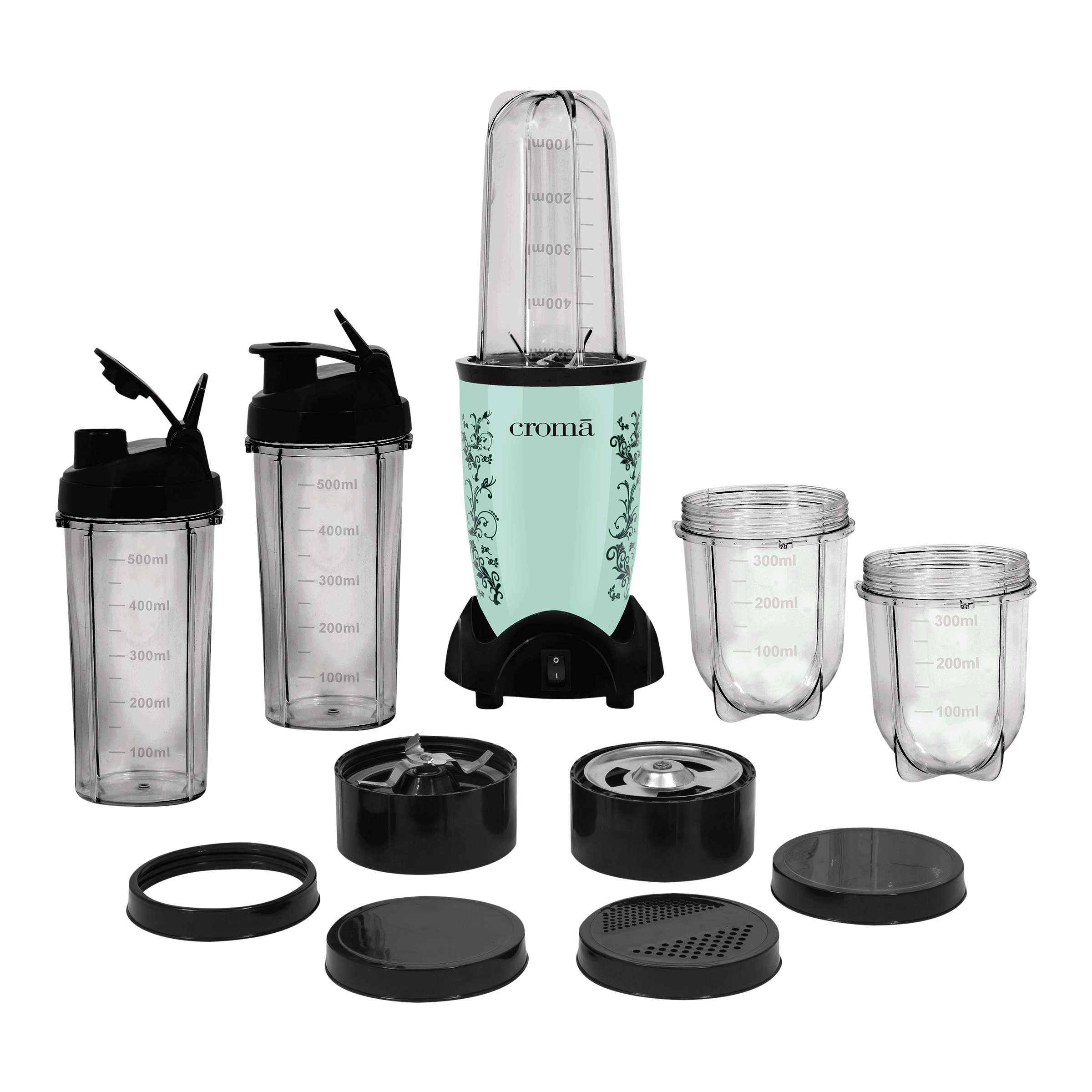 Croma Personal 450 Watt 5 Jars Blender (21500 RPM, Overload Protection, Teal Green)