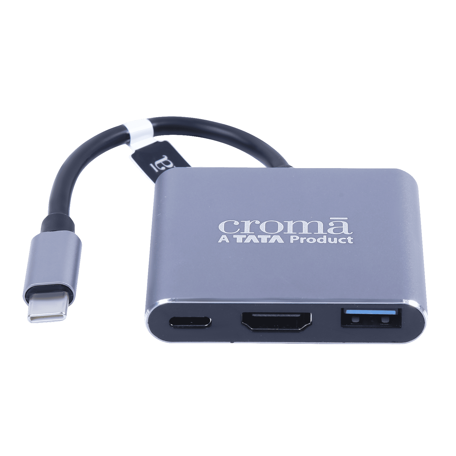 Croma USB 3.0 Type C to USB 3.0 Type C, USB 3.0 Type A, HDMI Type A Multi-Port Hub (5 Gbps Data Transfer Rate, Grey)