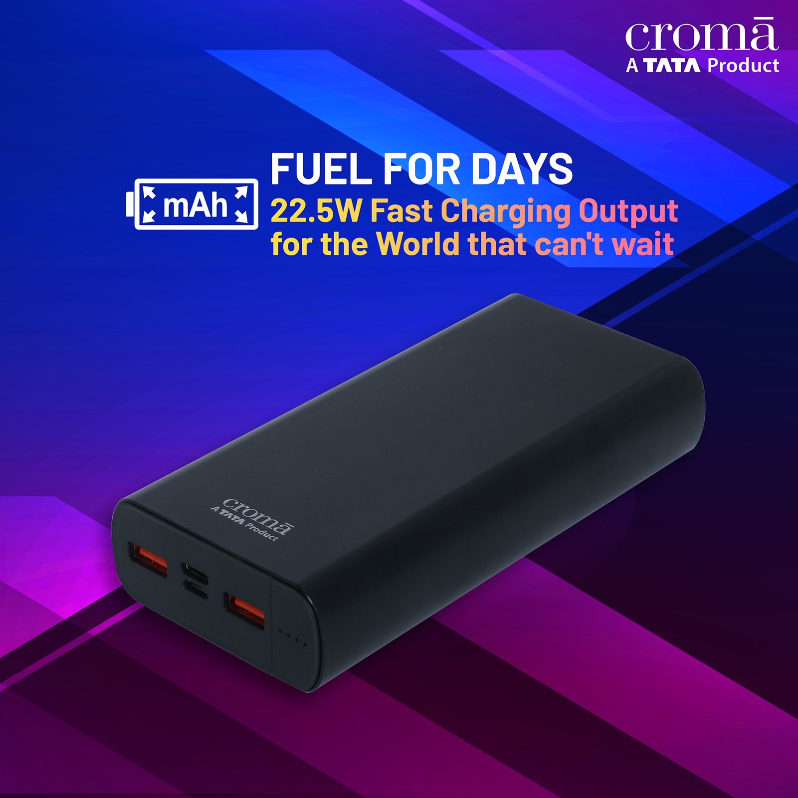 Buy Croma 20000 mAh Fast Charging Power Bank (2 Type A, PD