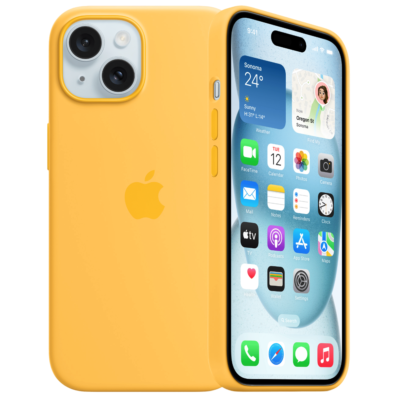 Apple Soft Silicone Back Cover for Apple iPhone 15 Plus (Supports Wireless Charging, Sunshine)