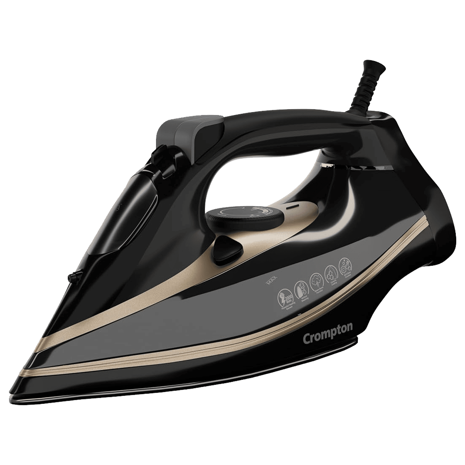 Crompton Fabrigenius 2000 Watts 380ml Steam Iron (6 Fabric Settings, Black)