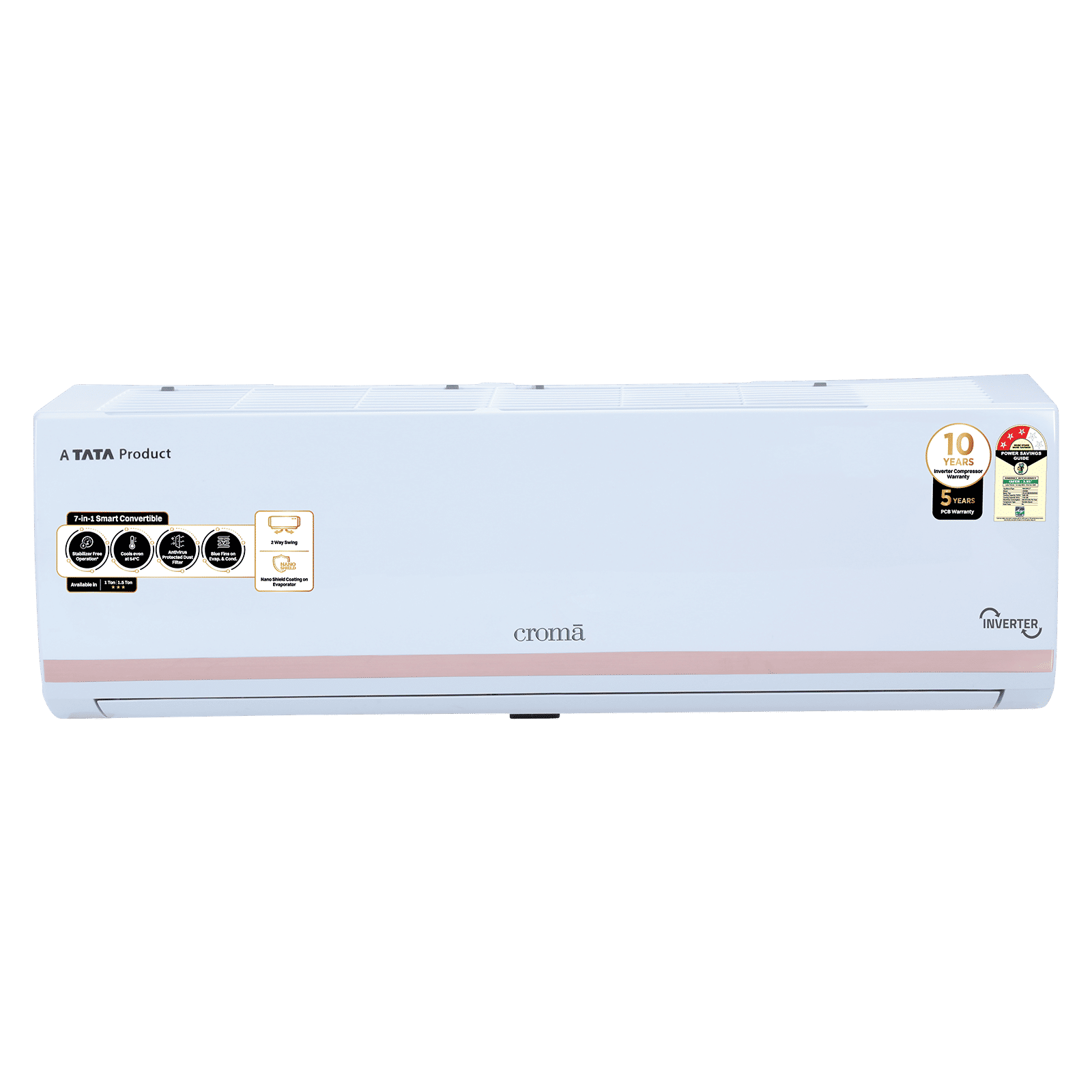 Croma 7 in 1 Convertible 1 Ton 3 Star Inverter Split AC with Temperature Sensor (2025 Model, Copper Condenser, CRLA012IND283264)