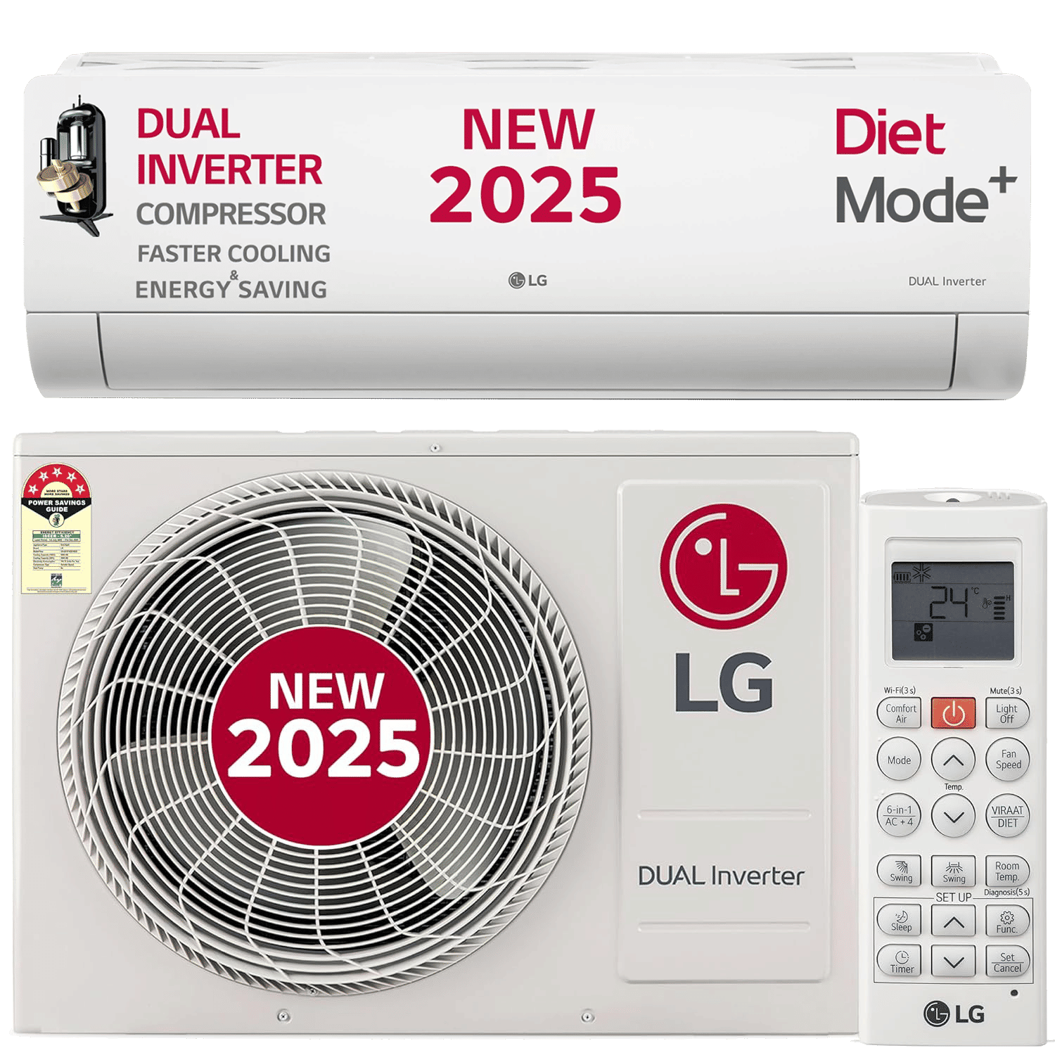 LG 6 in 1 Convertible 1.5 Ton 5 Star Dual Inverter Split AC with 6 Step Fan Speed (2025 Model, Copper Condenser, US-Q19HNZE.ANLG) LG 6 in 1 Convertible 1.5 Ton 5 Star Dual Inverter Split AC with 6 Step Fan Speed (2025 Model, Copper Condenser, US-Q19HNZE.ANLG)