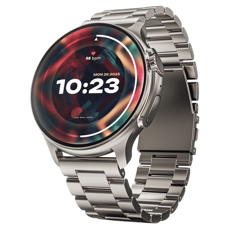 GOBOULT Crown R Pro Bluetooth Calling Android OS Smartwatch (36.3mm Super AMOLED Display, Working Crown, Silver Strap)