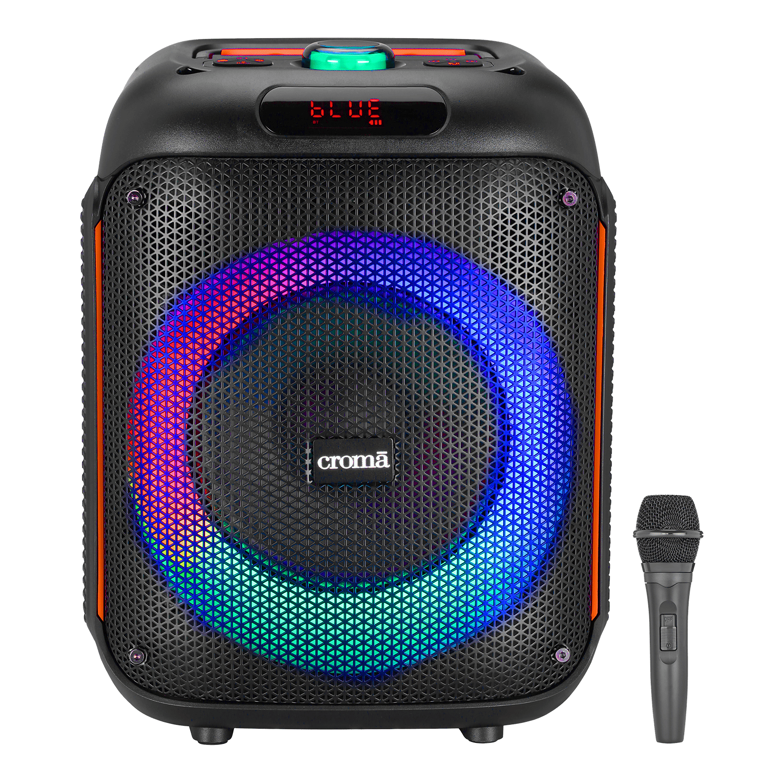 Croma 40W Bluetooth Party Speaker with Mic (RGB LED Lights, 2.1 Channel, Black)