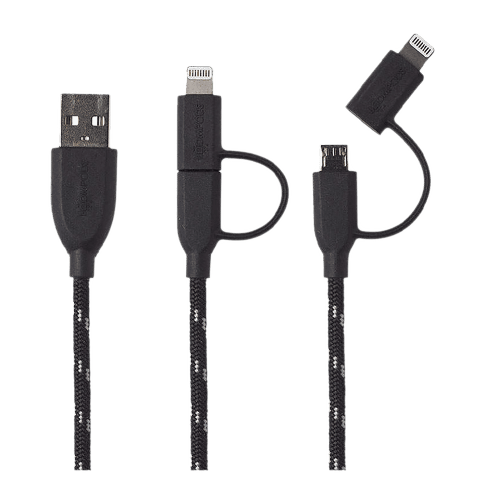 BOOMPODS BP-DOUCBL Type A to Micro USB, Lightning 3.2 Feet (1M) 2-in1 Cable (Braided Design, Black)