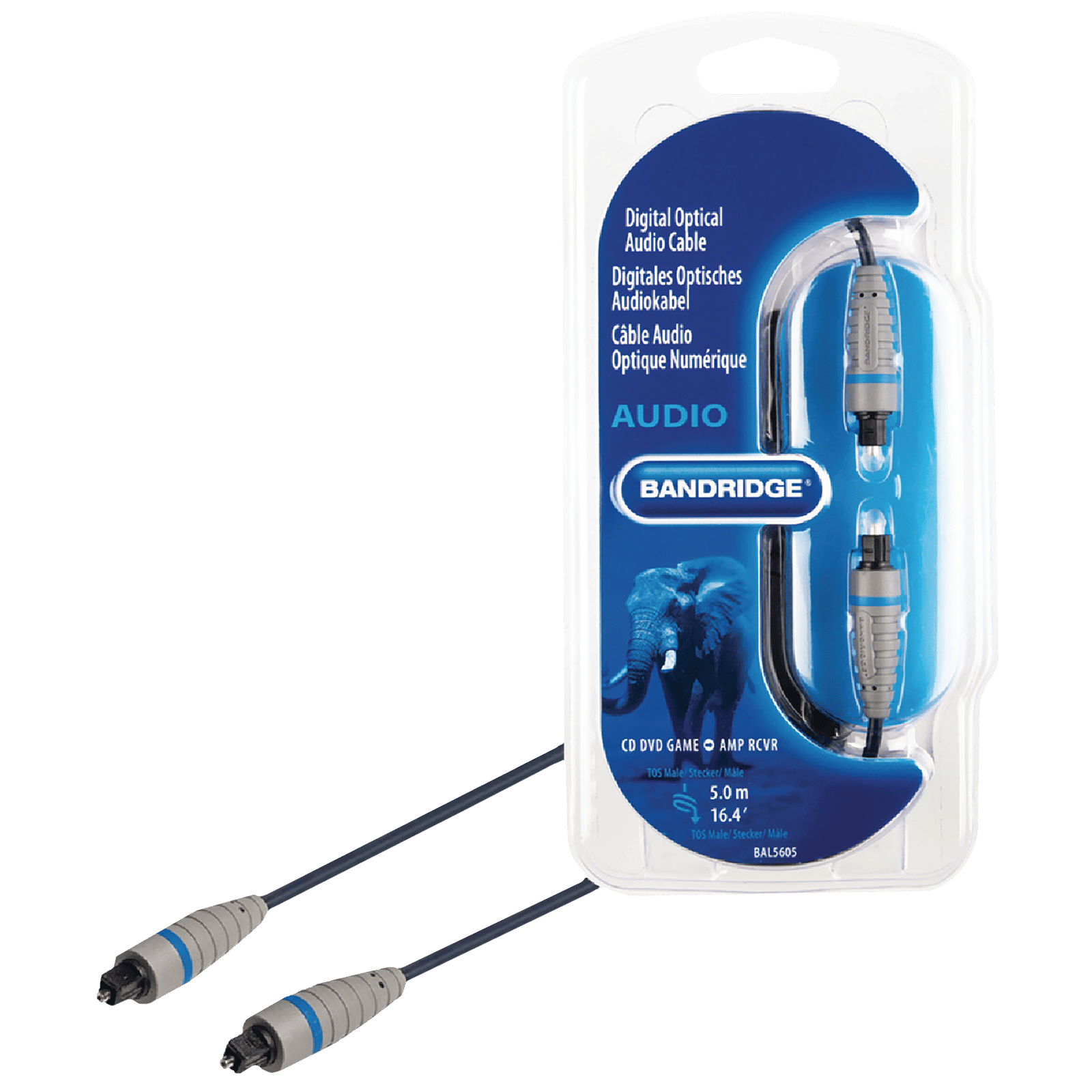Bandridge BAL5605 PVC 5 Meter TosLink to TosLink Audio Cable (Oxygen Free Inner Copper, Blue)