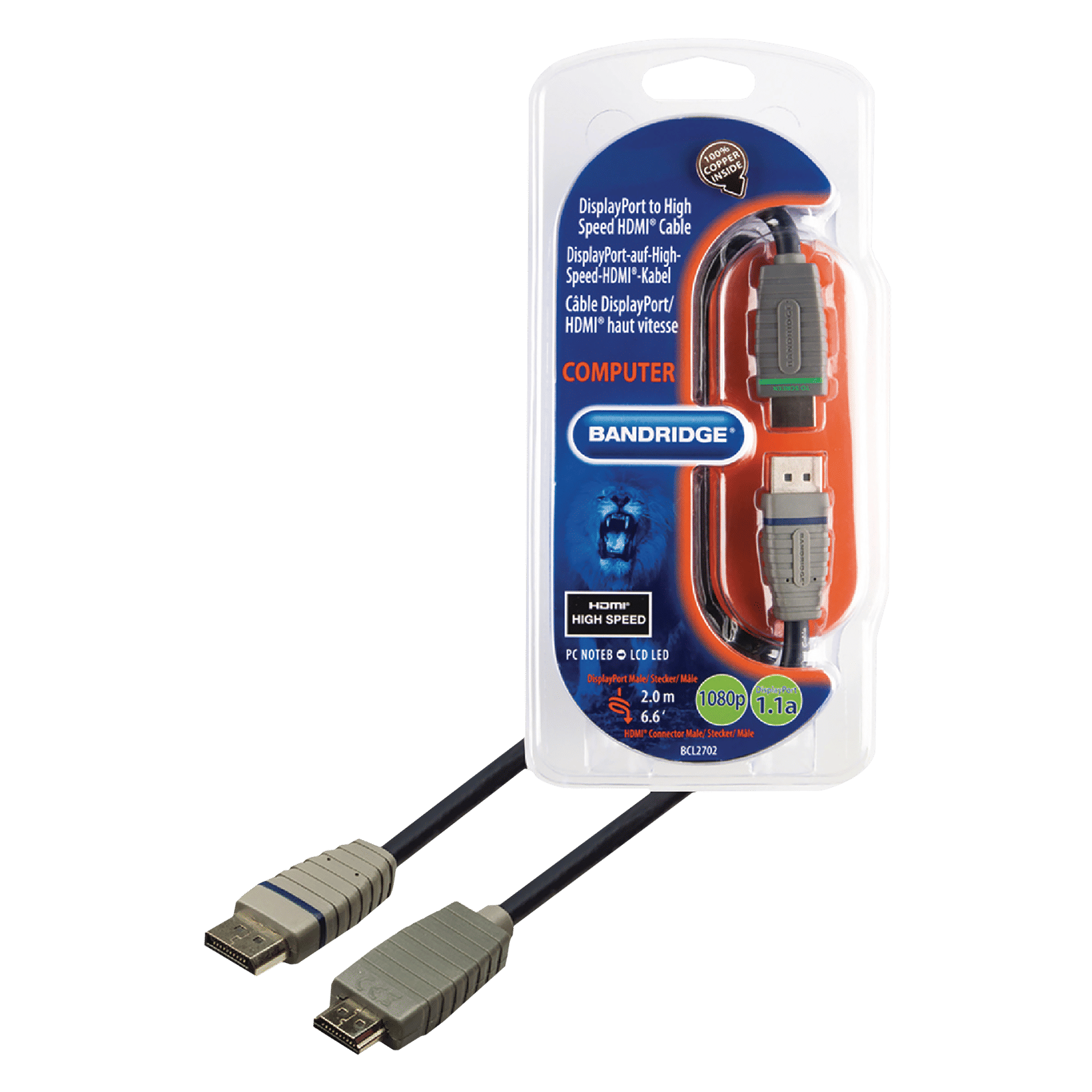 Bandridge BCL2702 DisplayPort to HDMI A Cable (Heavy Duty Durability, Black)