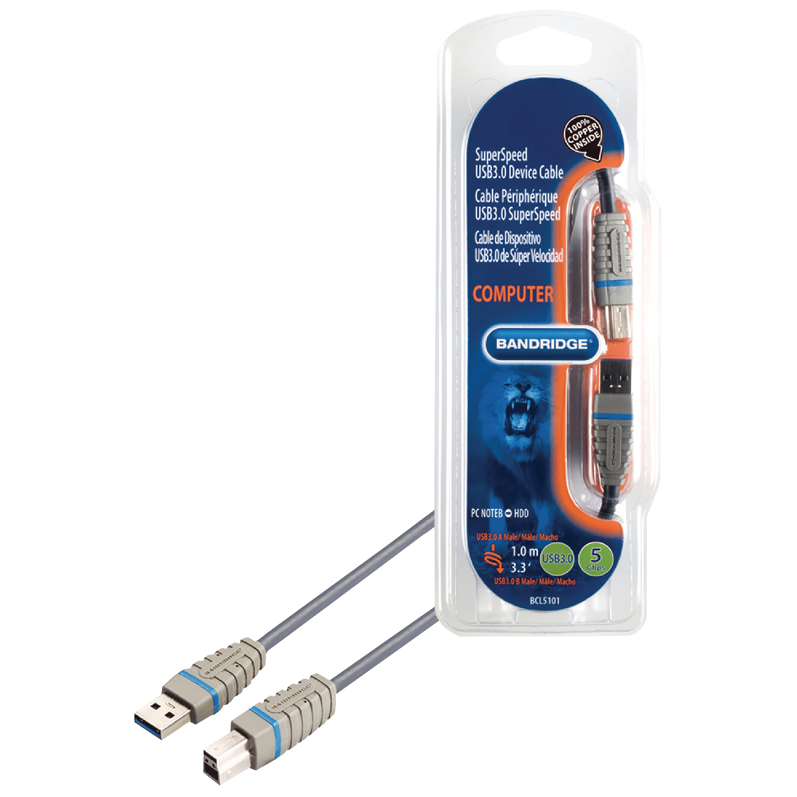 Bandridge BCL5101 PVC 1 Meter USB 3.0 (Type-A) to USB 3.0 (Type-B) Data Transfer USB Cable (Upto 5 Gbps Data Transfer, Blue)
