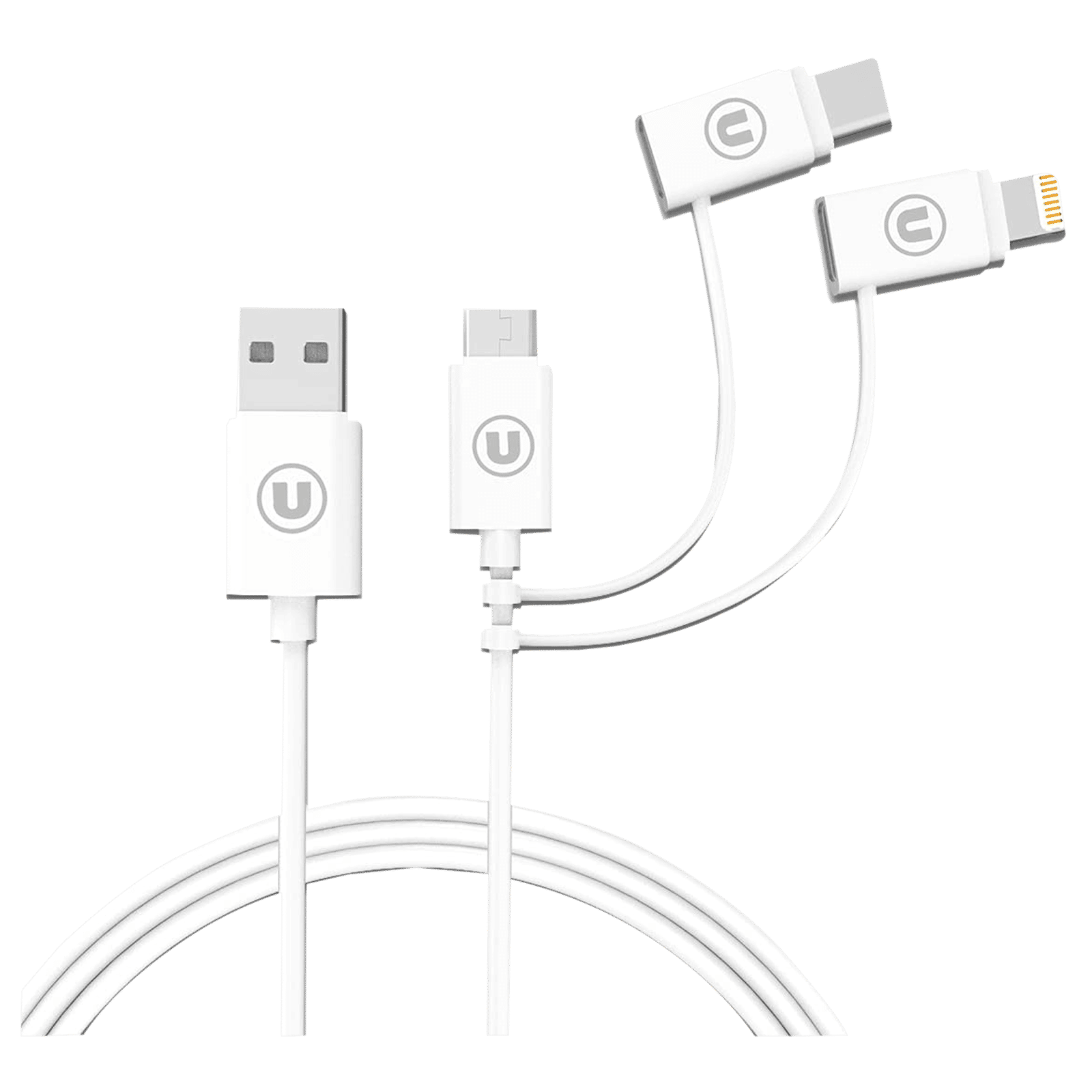 Bandridge 1 Meter USB 3.0 to USB Type-C 3.0 Micro USB 2.0 Lightning Power/Charging Power Cable (Tangle Free, B3IN1W, White)