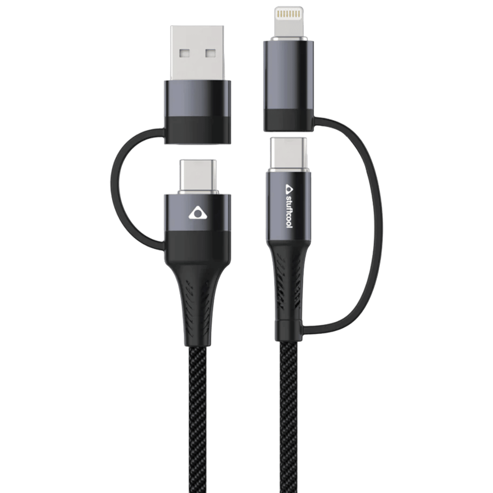 stuffcool Quad Lightning To Type C, Type C to C, Type C, Lightning 3.2 Feet (1M) 4-in1 Cable (Universal Compatibility, Black)