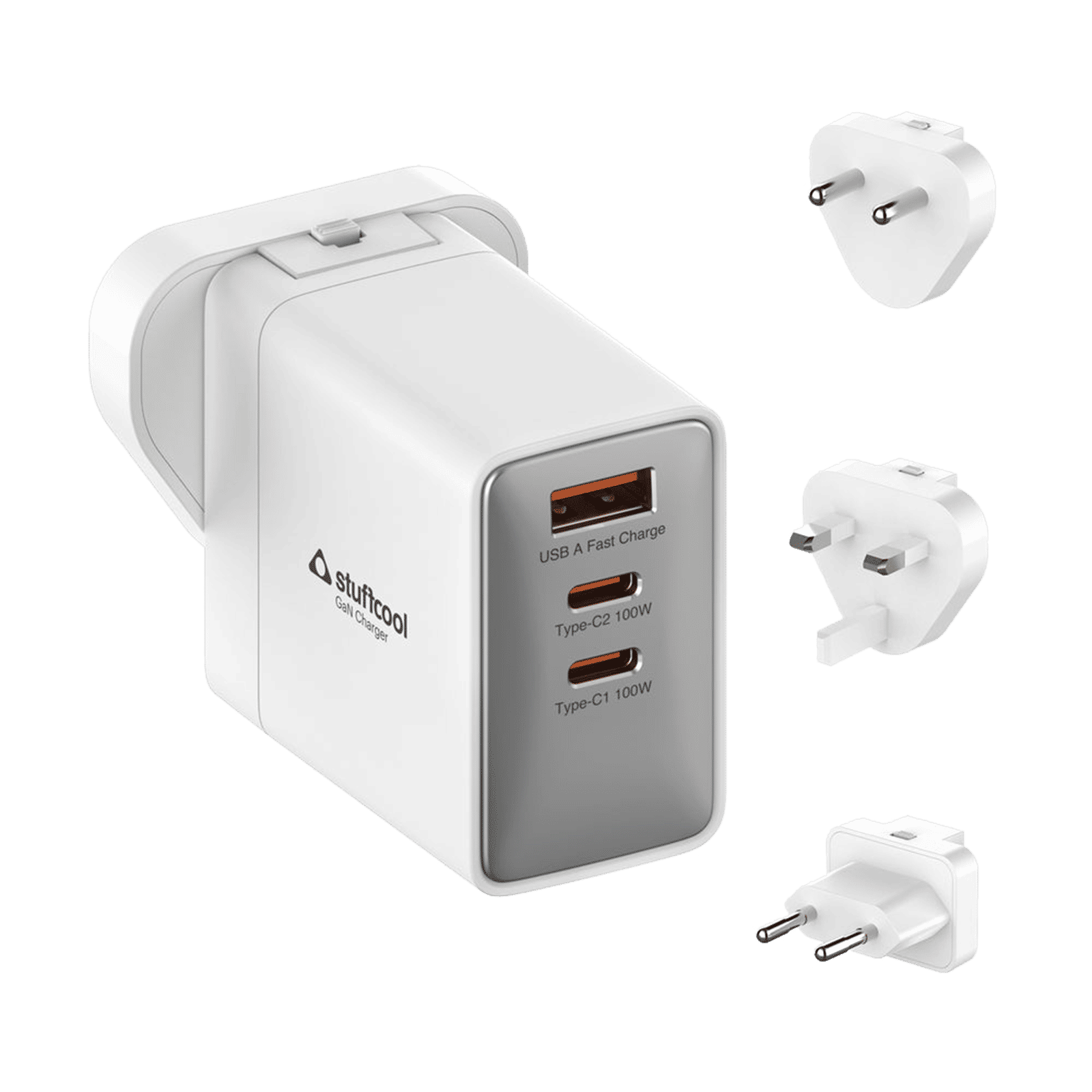 Stuffcool Nomad II 100W Type A & Type C 3-Port Fast Charger (Adapter Only, Universal Travel Compatibility, White)
