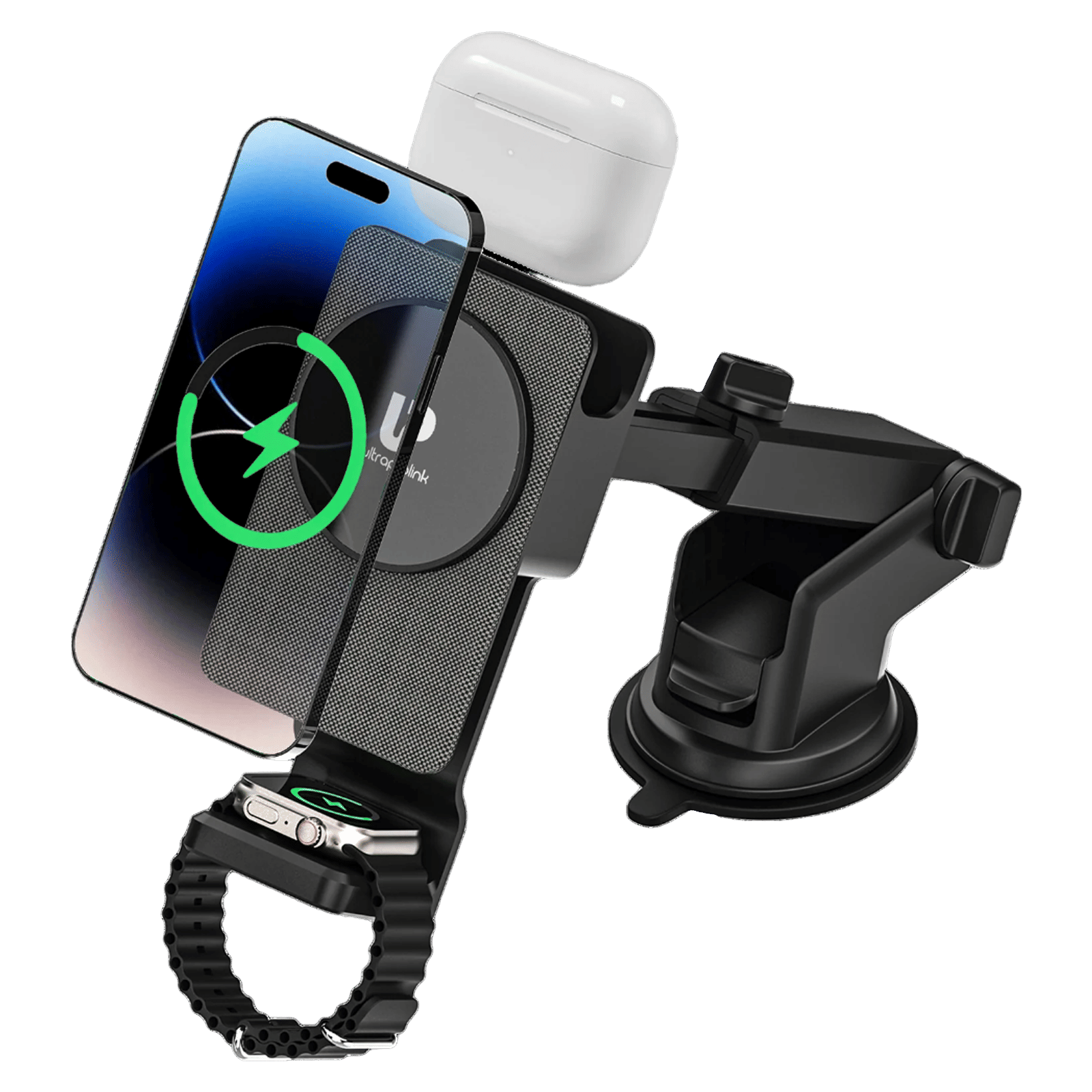 ultraprolink Vylis Auto 20W Wireless Car Charger for Smartphones, Smartwatch and AirPods (Powerful Magnet, Black)