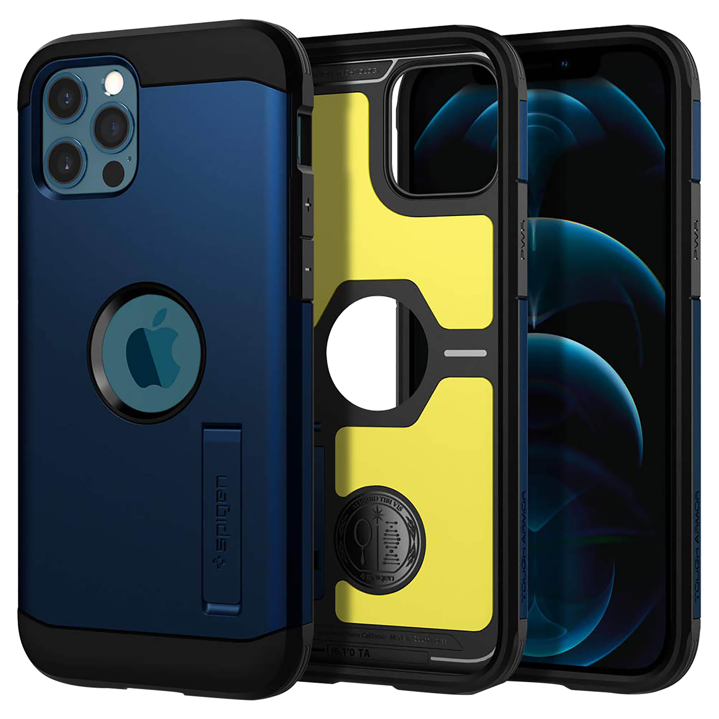 spigen Tough Armor Polycarbonate TPU Back Cover for Apple iPhone 12, 12  Pro (Supports Wireless Charging, Navy Blue)