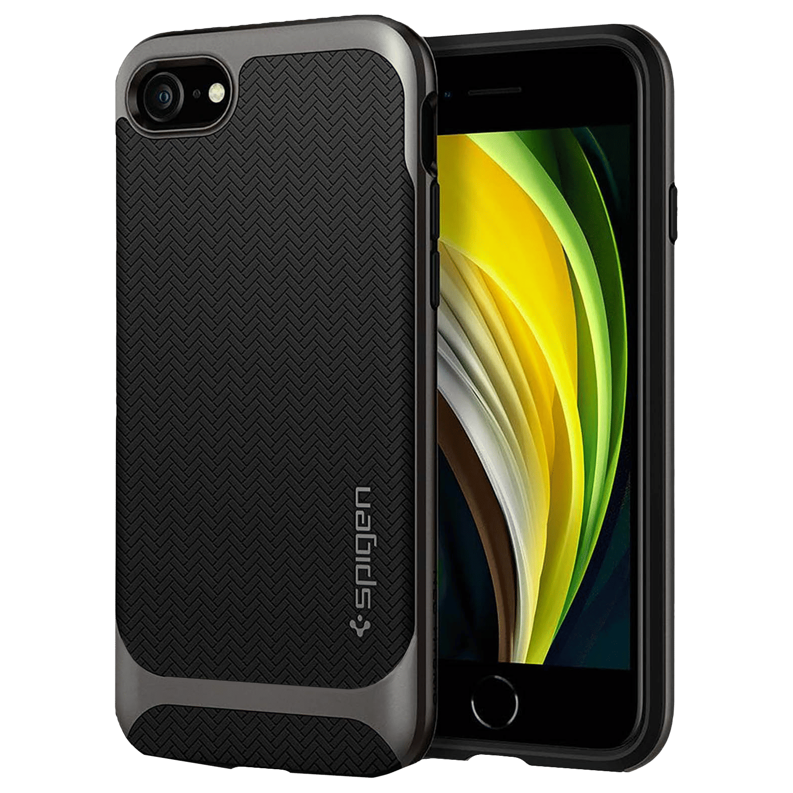 spigen Neo Hybrid Herringbone TPU PC Back Case For iPhone SE (2020) (Air  Cushion Technology, 054CS22197, Gunmetal)