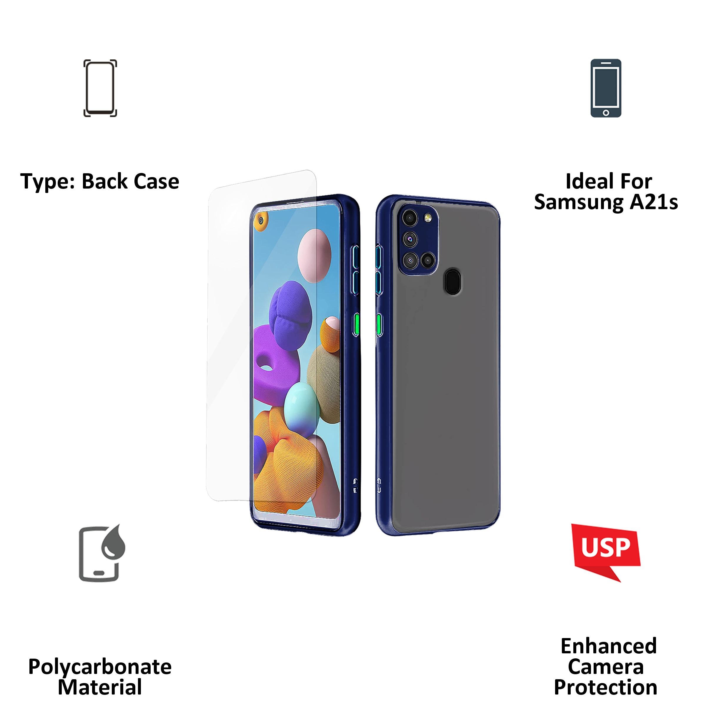 ARROW Duplex Series Polycarbonate Back Cover for Samsung A21S (Camera  Protection, Blue)