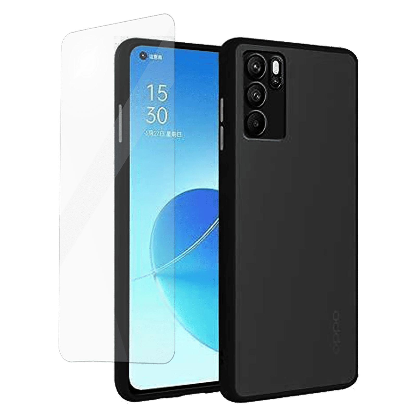 ARROW Duplex Series Tempered Glass & Polycarbonate Back Cover Combo for oppo A16 (Anti Scratch Design, Black)