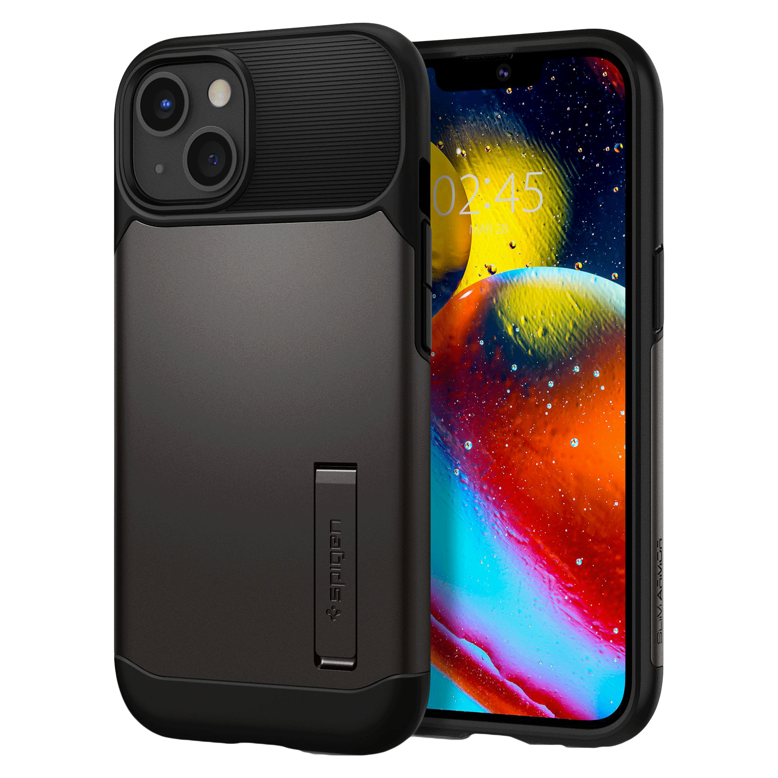 spigen Slim Armor Hard TPU Polycarbonate Back Cover for Apple iPhone 13  (Wireless Charging Compatible, Black)