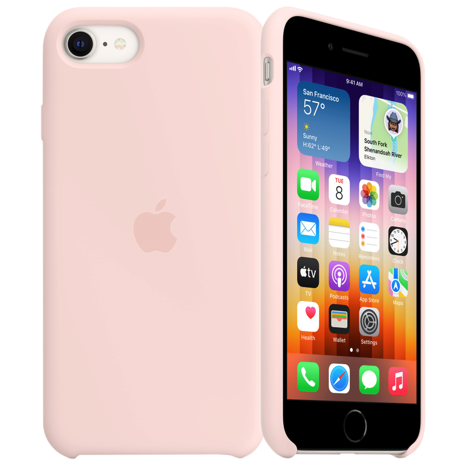 Apple Soft Silicone Back Cover for Apple iPhone SE (3rd & 2nd Gen), 8, 7 (Supports Wireless Charging, Chalk Pink)
