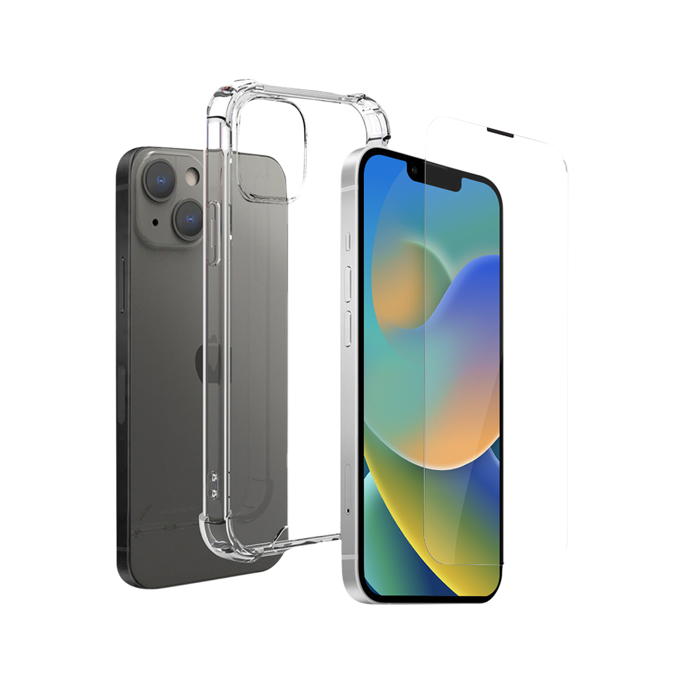 HYPHEN Duro Tempered Glass & TPU, Polycarbonate Back Cover Combo for Apple iPhone 14 (Wireless Charging Compatible, Clear)