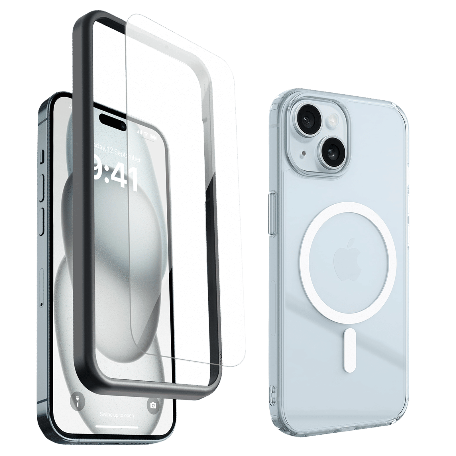 Dr. Vaku 2IN1 Defense Tempered Glass & Back Case Combo for iPhone 15 Plus (Anti-Scratch Design, Clear)