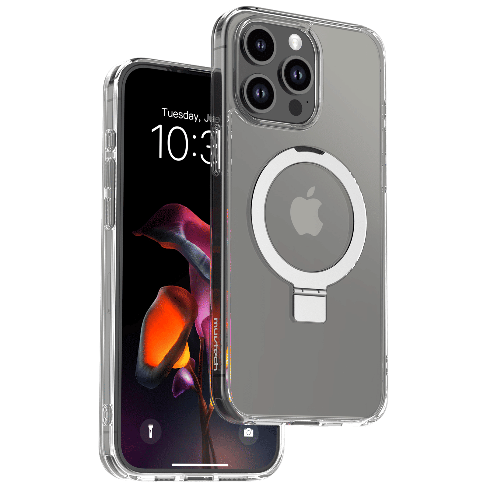 Muvtech Rio Snap TPU and Polycarbonate Back Cover for iPhone 15 Pro (Camera Protection, Clear)