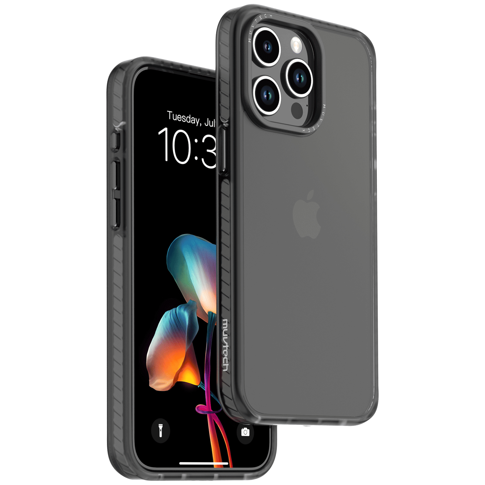 Muvtech Oslo Hard Polycarbonate, Thermoplastic Polyurethane & Thermoplastic Elastomer Back Case for Apple iPhone 15 Pro (Camera Protection, Black)