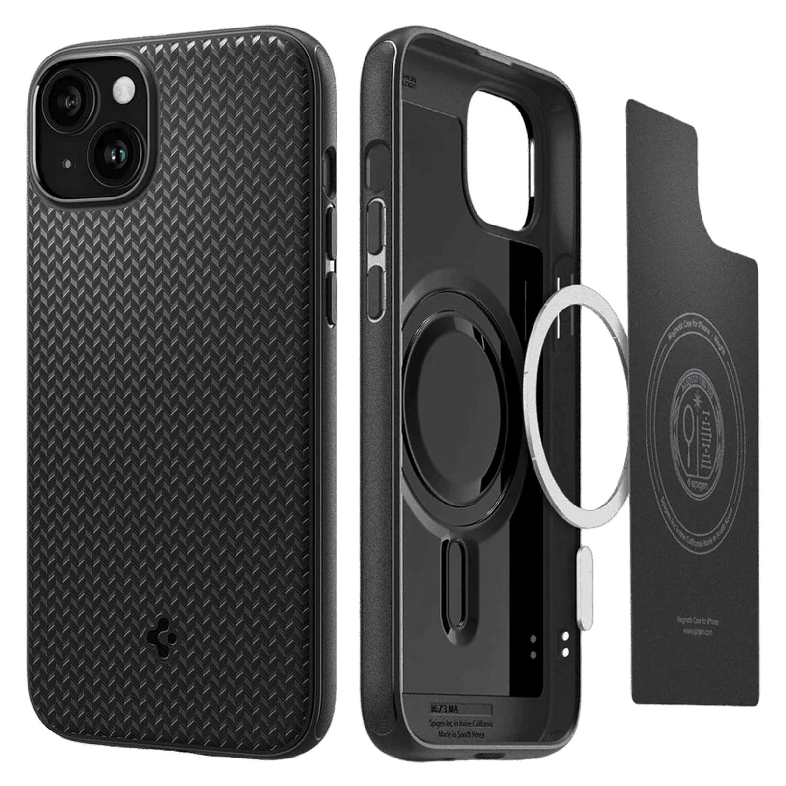 spigen Mag Armor MagFit Thermoplastic Polyurethane Back Case for iPhone 15 Plus (Air Cushion Technology, Matte Black)