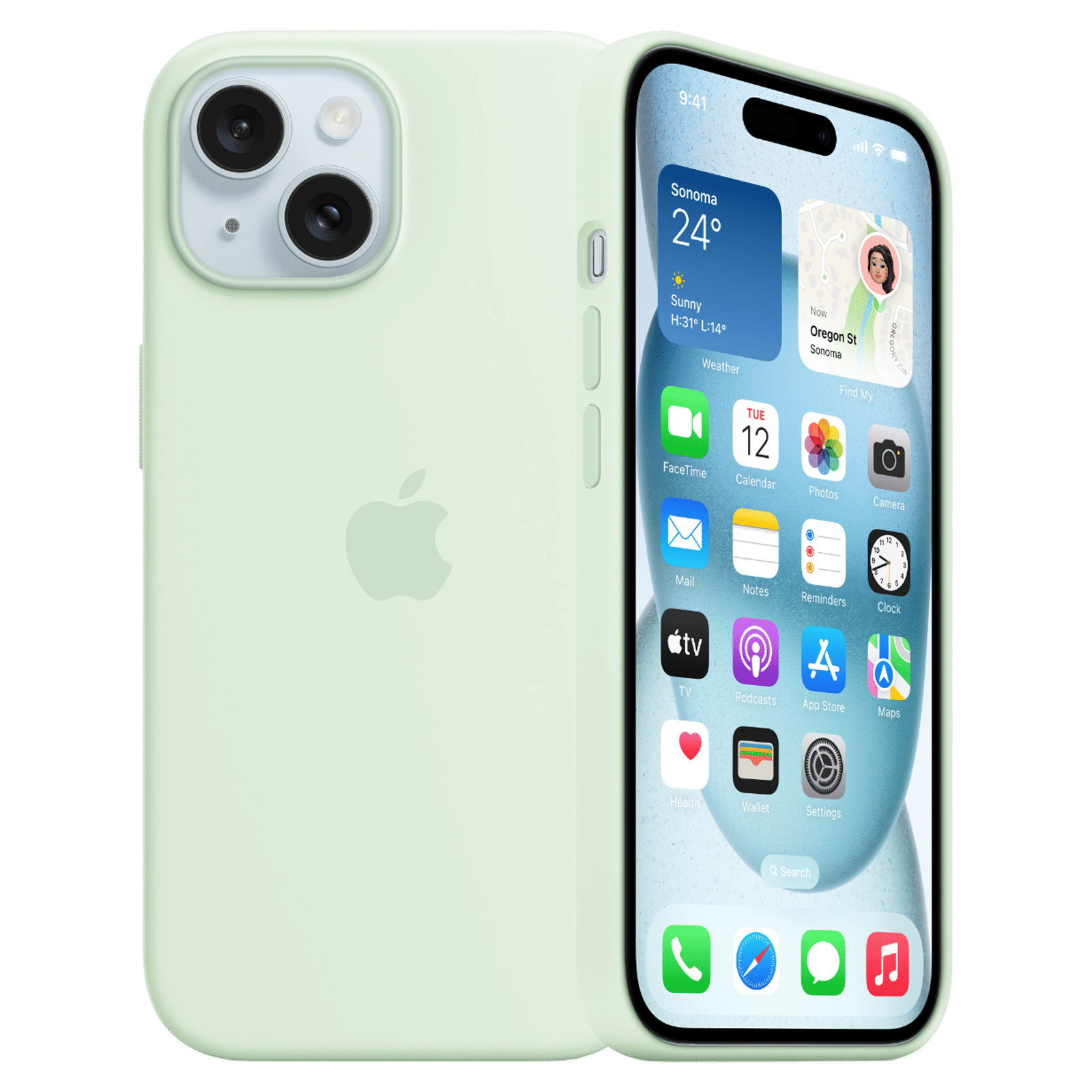 Apple Soft Silicone Back Cover for Apple iPhone 15 Plus (Supports Wireless Charging, Soft Mint)