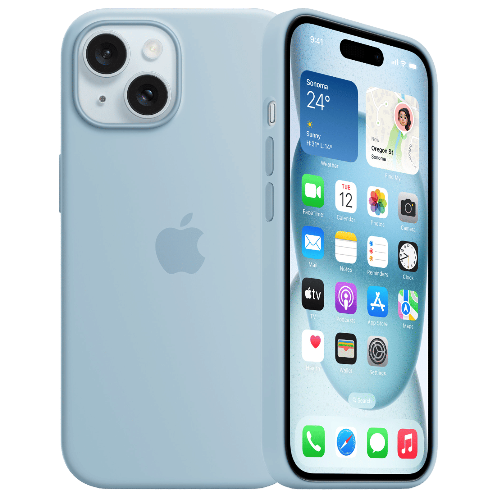 Apple Soft Silicone Back Cover for Apple iPhone 15 Plus (Supports Wireless Charging, Light Blue)