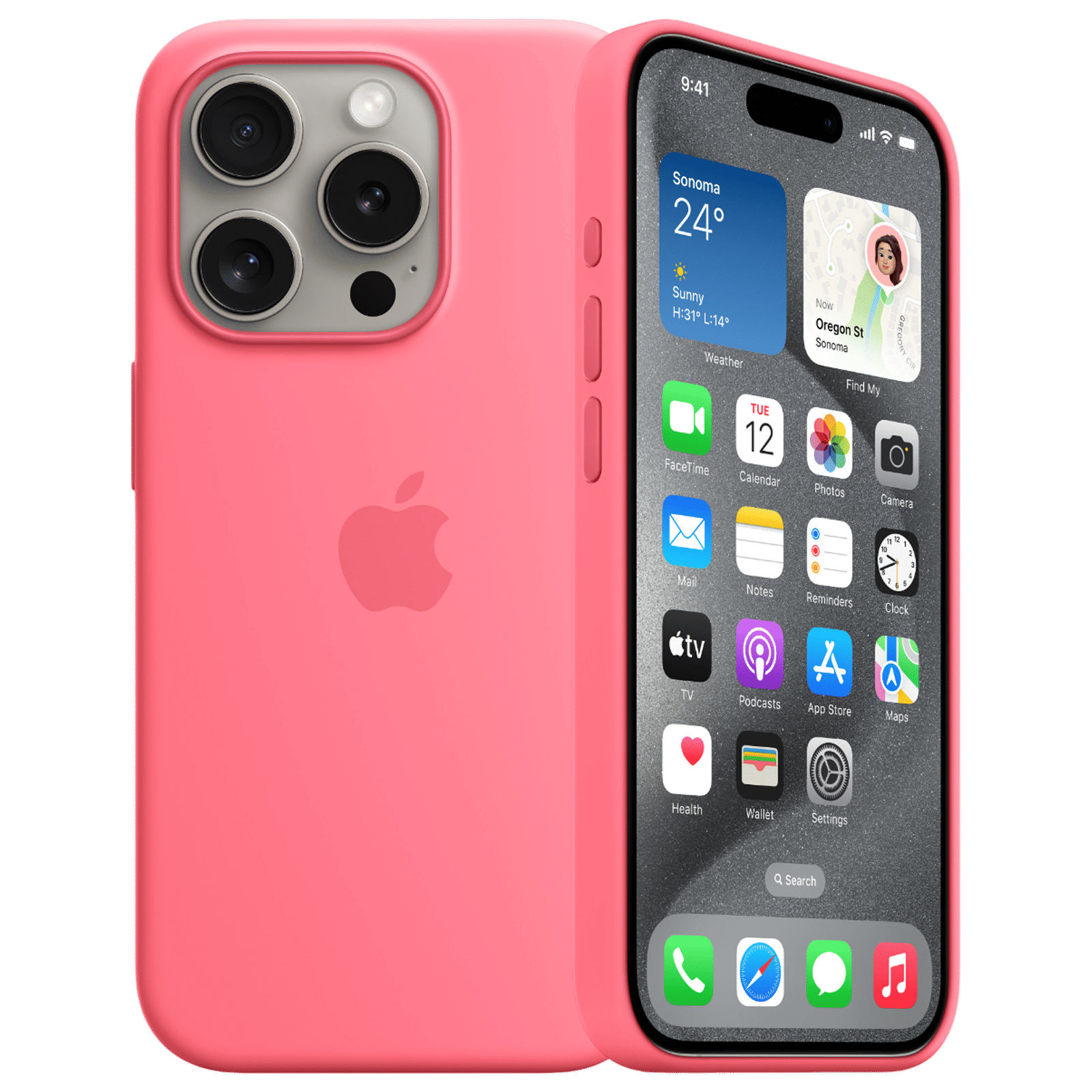 Apple Soft Silicone Back Cover for Apple iPhone 15 Pro (Supports Wireless Charging, Pink)