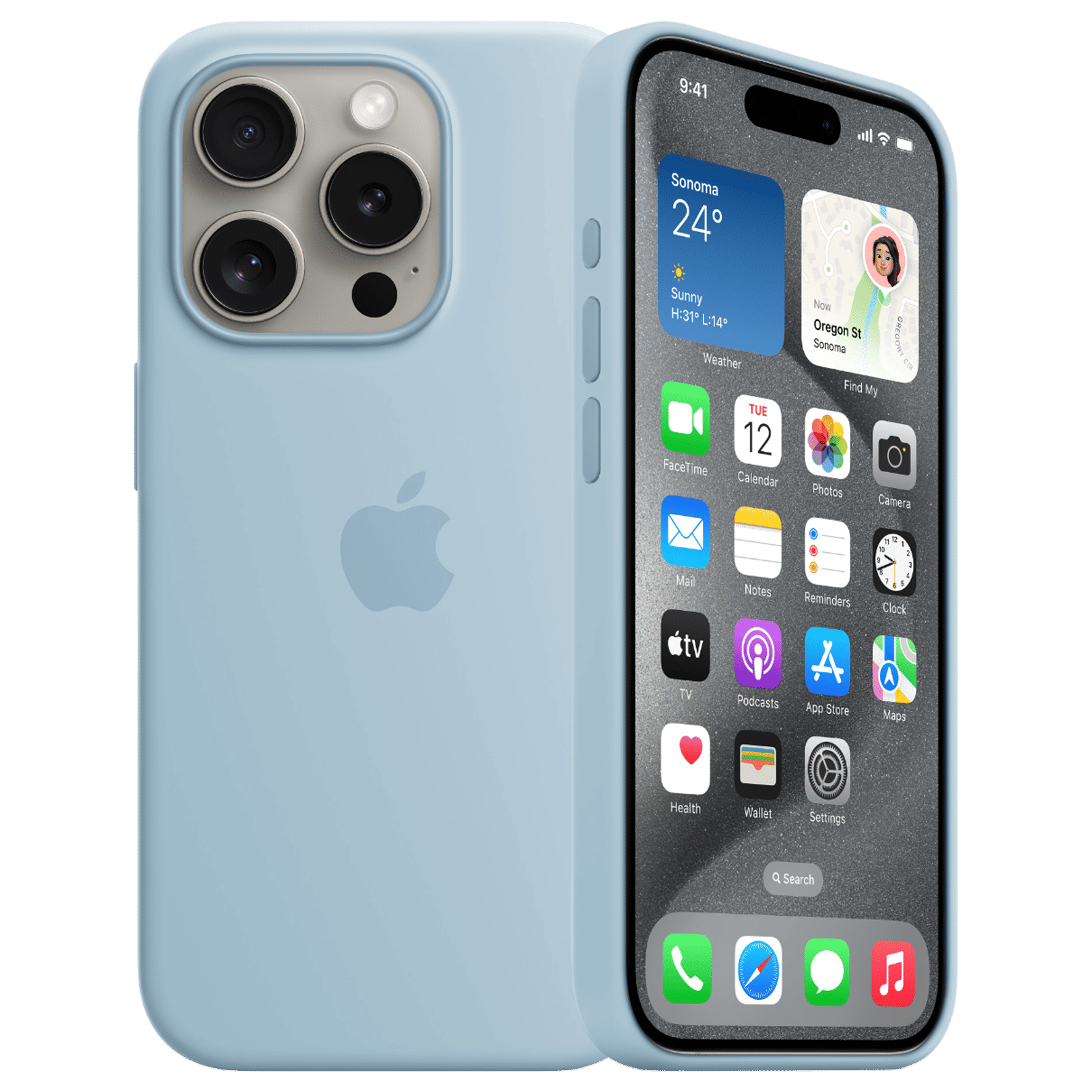 Apple Soft Silicone Back Cover for Apple iPhone 15 Pro (Supports Wireless Charging, Light Blue)