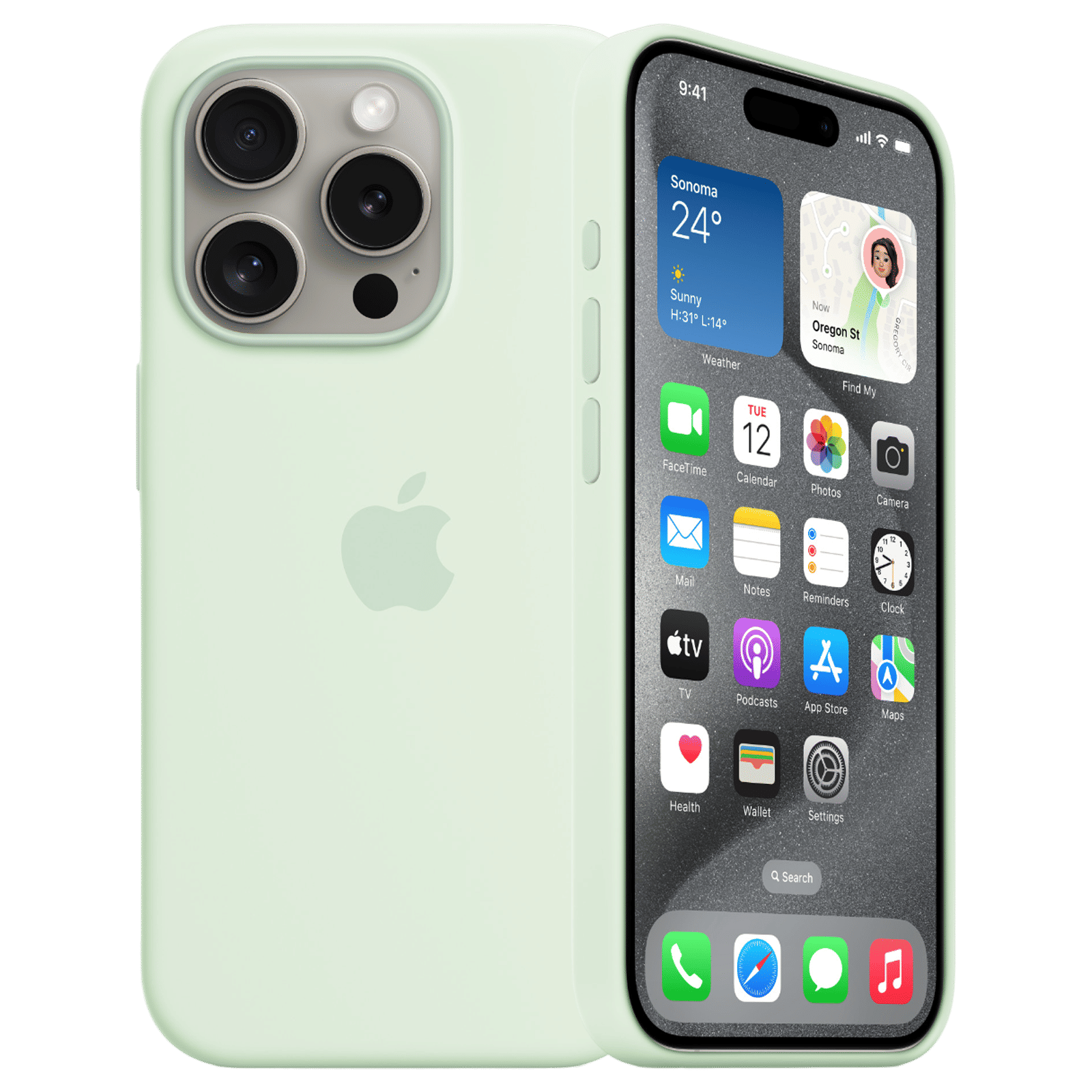 Apple Soft Silicone Back Cover for Apple iPhone 15 Pro Max (Supports Wireless Charging, Soft Mint)