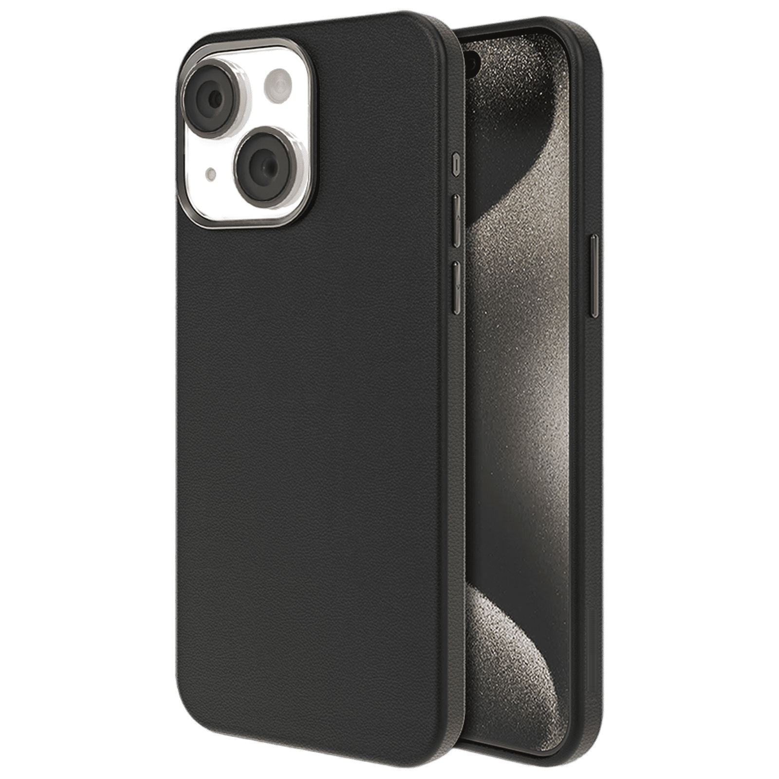 Croma Hard Leather Back Cover for Apple iPhone 15 (MagSafe Compatible, Black)
