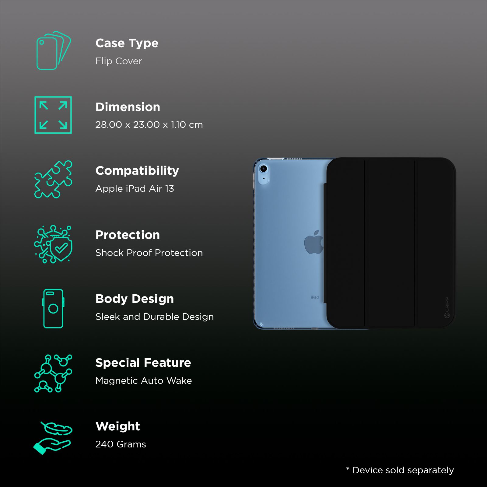 Buy Croma Three Fold Smart Cover for Apple iPad Air 13 Inch