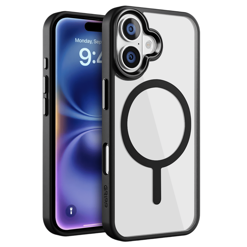 GRIPP Clarion Hard & Soft TPU & Polycarbonate Back Cover for Apple iPhone 16 Plus (MagSafe Compatible, Black)