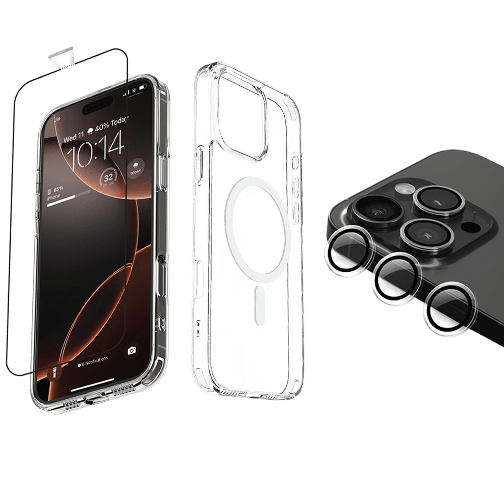 Dr. Vaku Tempered Glass, TPU Back Cover & Camera Lens Protector Combo for Apple iPhone 16 Pro Max (Supports Wireless Charging, Transparent)