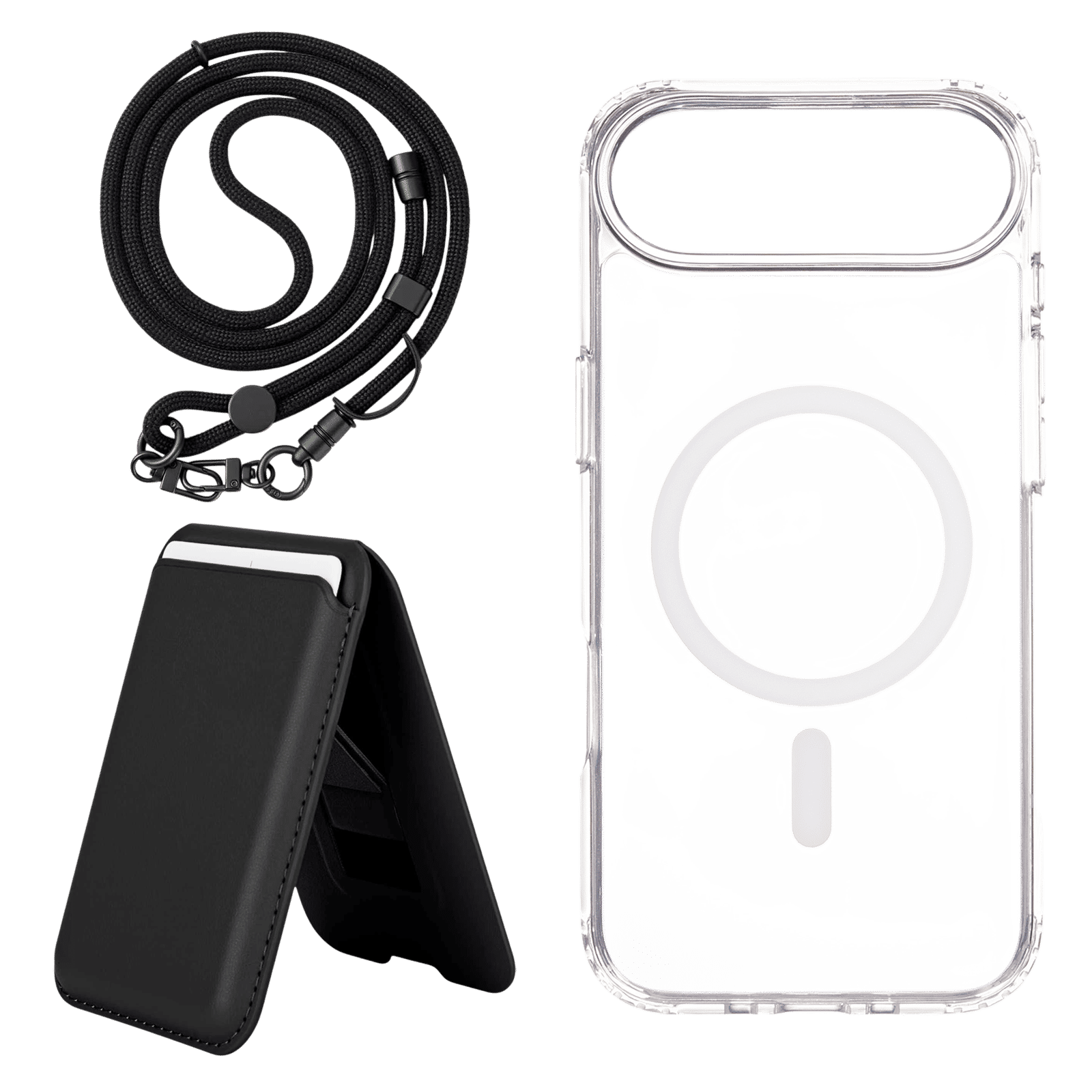Croma TPU Back Cover, Lanyard & Card Holder Combo for Apple iPhone Air (Magsafe Charging Compatible, Clear)