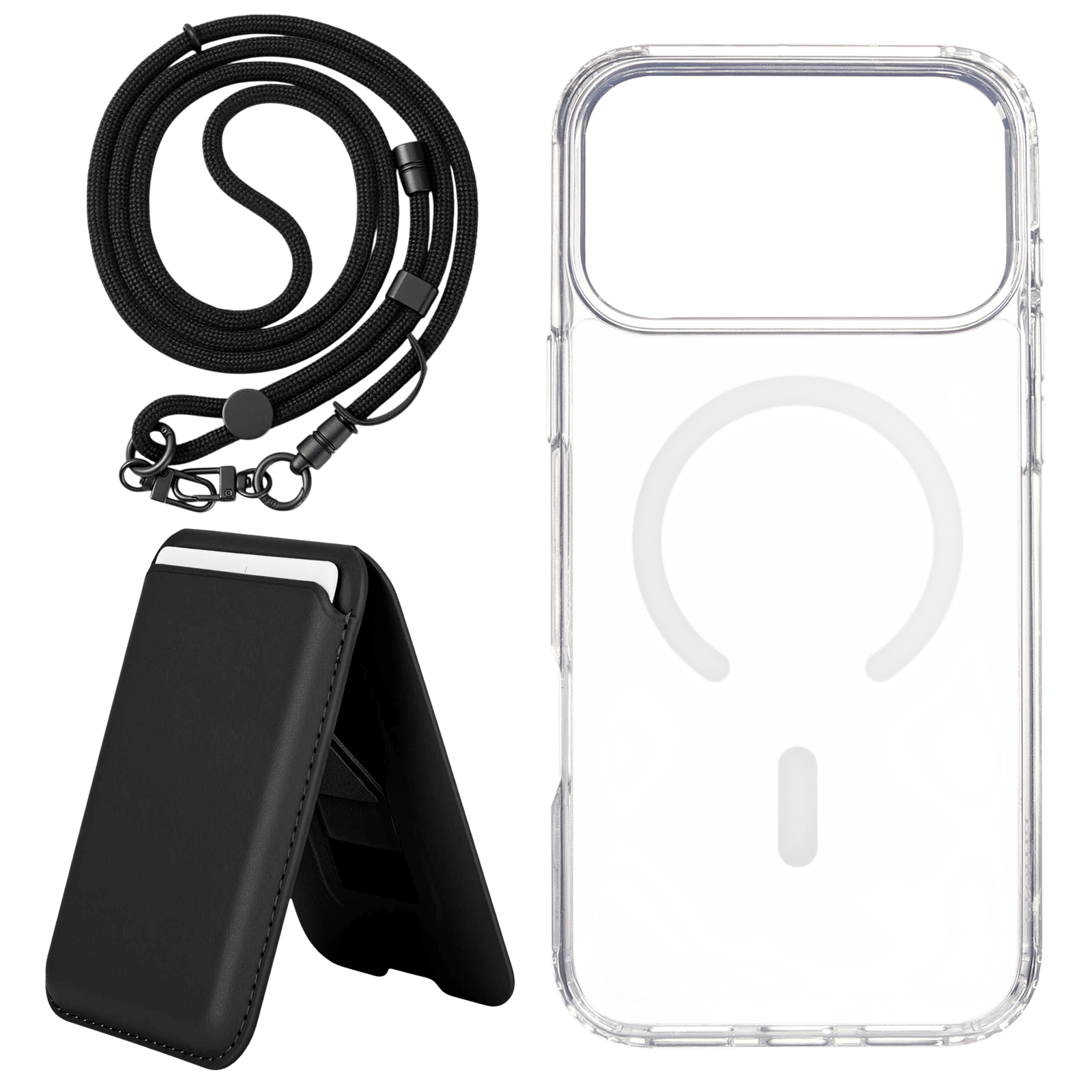 Croma TPU Back Cover, Lanyard & Card Holder Combo for Apple iPhone 17 Pro (Magsafe Charging Compatible, Clear)