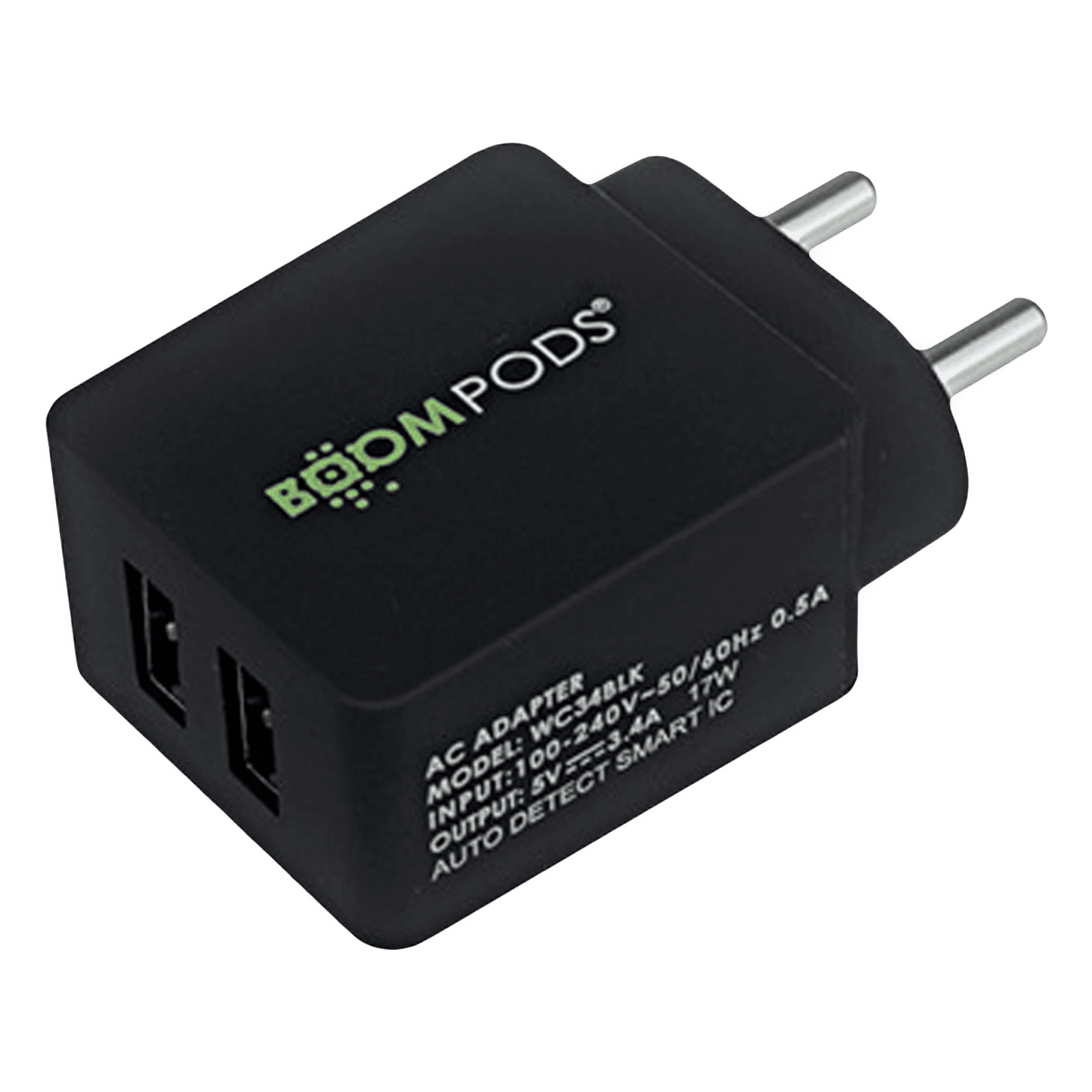 Boompods Type A 2-Port Charger (Adapter OnlyBlack)