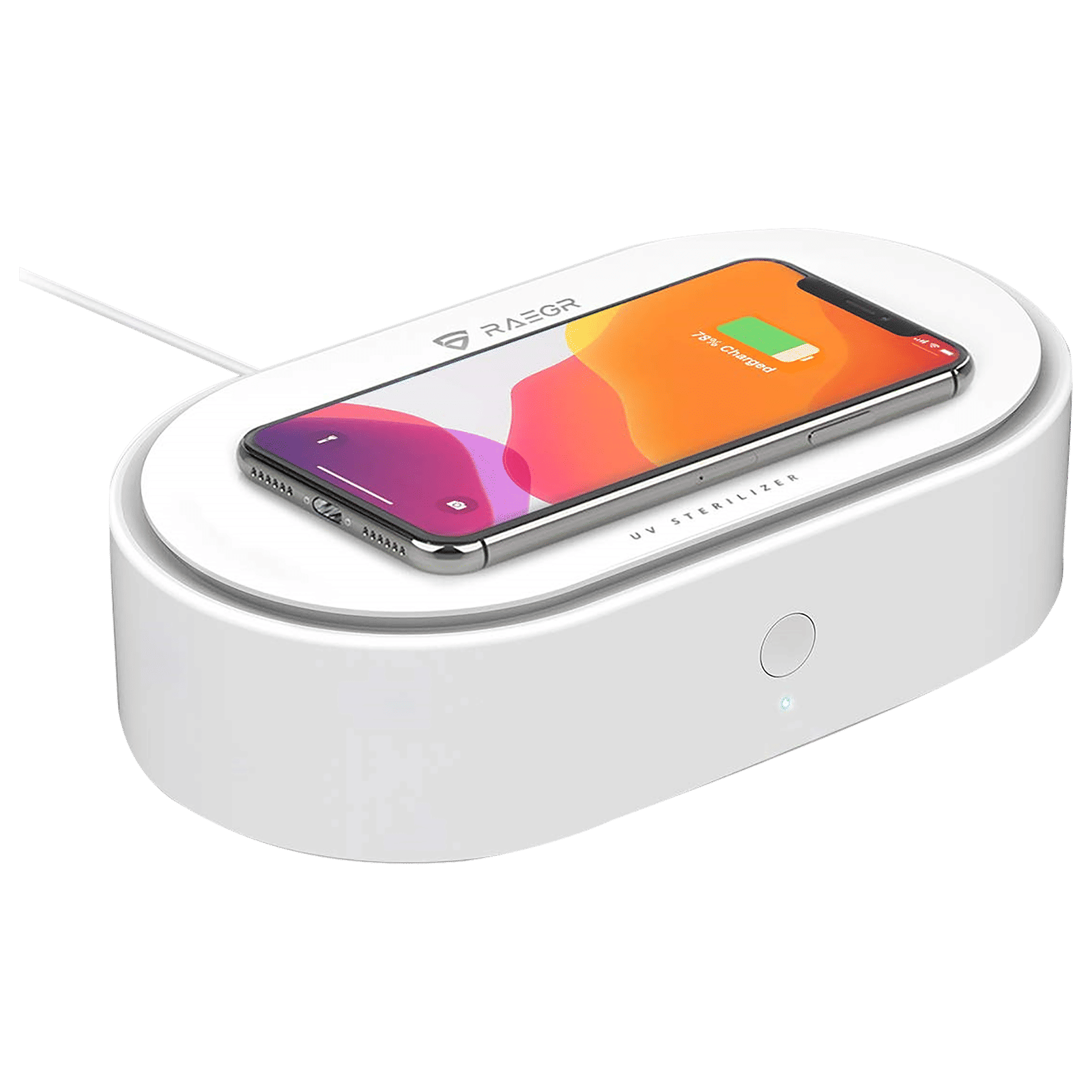 RAEGR Arc 1500 10W Wireless Charger for iOS and Android (Qi Certified, UV Disinfection, White)