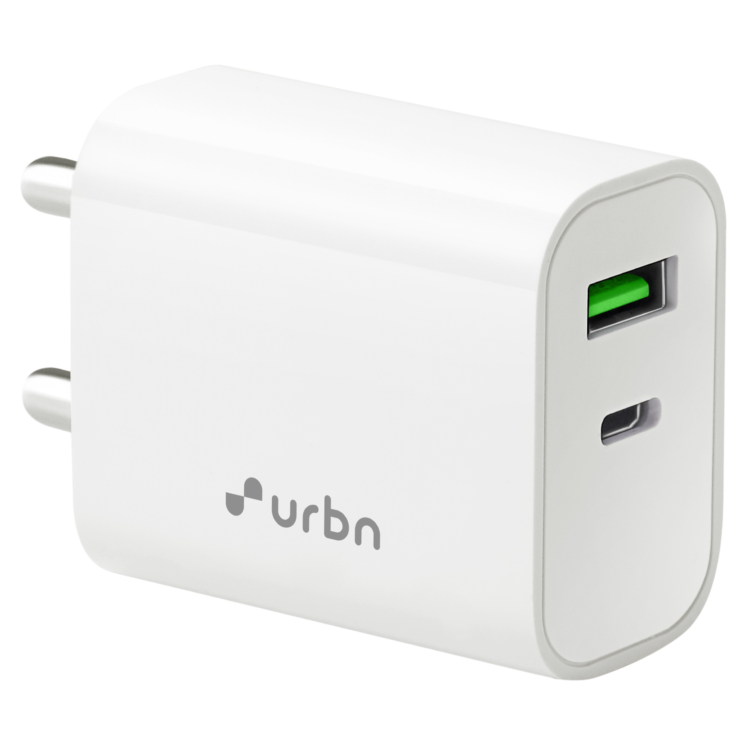 urbn 20W Type A & Type C 2-Port Fast Charger (Adapter Only, 4 Level of Protection, White)
