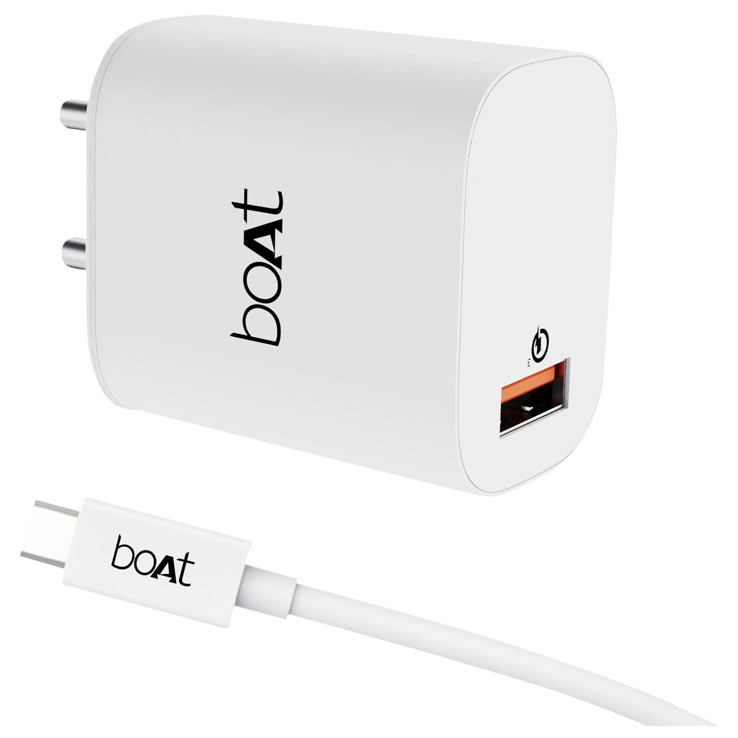 boAt WCD 18W Type A Fast Charger (Type A to Type C Cable, Smart IC Protection, White)