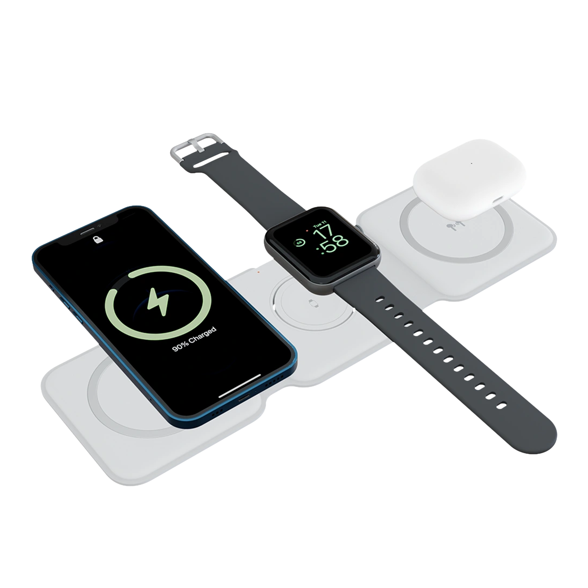 ambrane Aerosync Tripad 20W 3-in-1 Wireless Charger for iPhone 12 & Above, Smart Watch and Earbuds (Qi Charging, White)