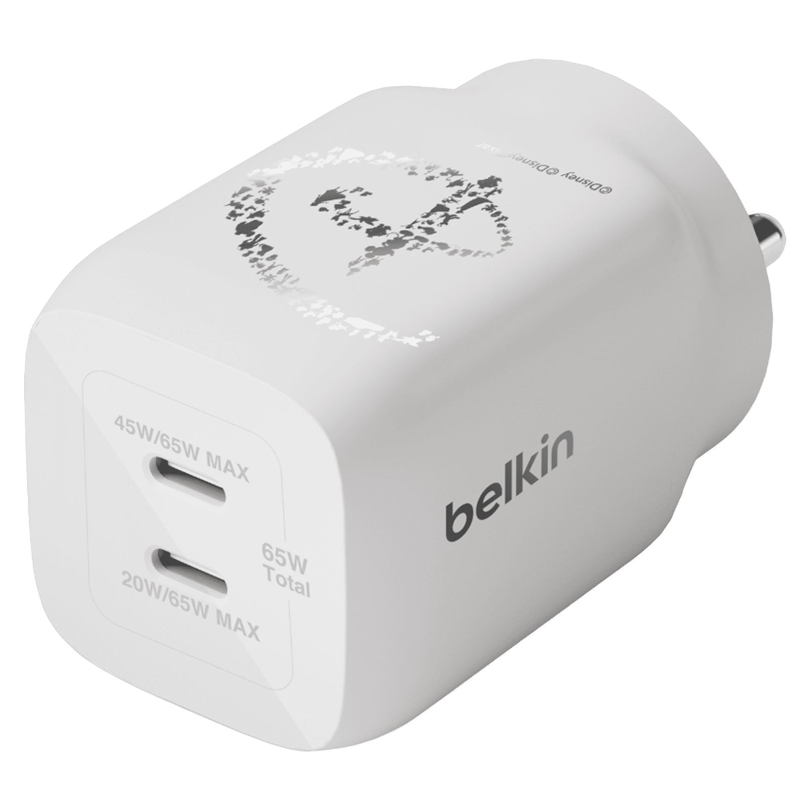 belkin D100 Mickey 65W Type C 2-Port Fast Charger (Adapter Only, Integrated GaN Technology, White)