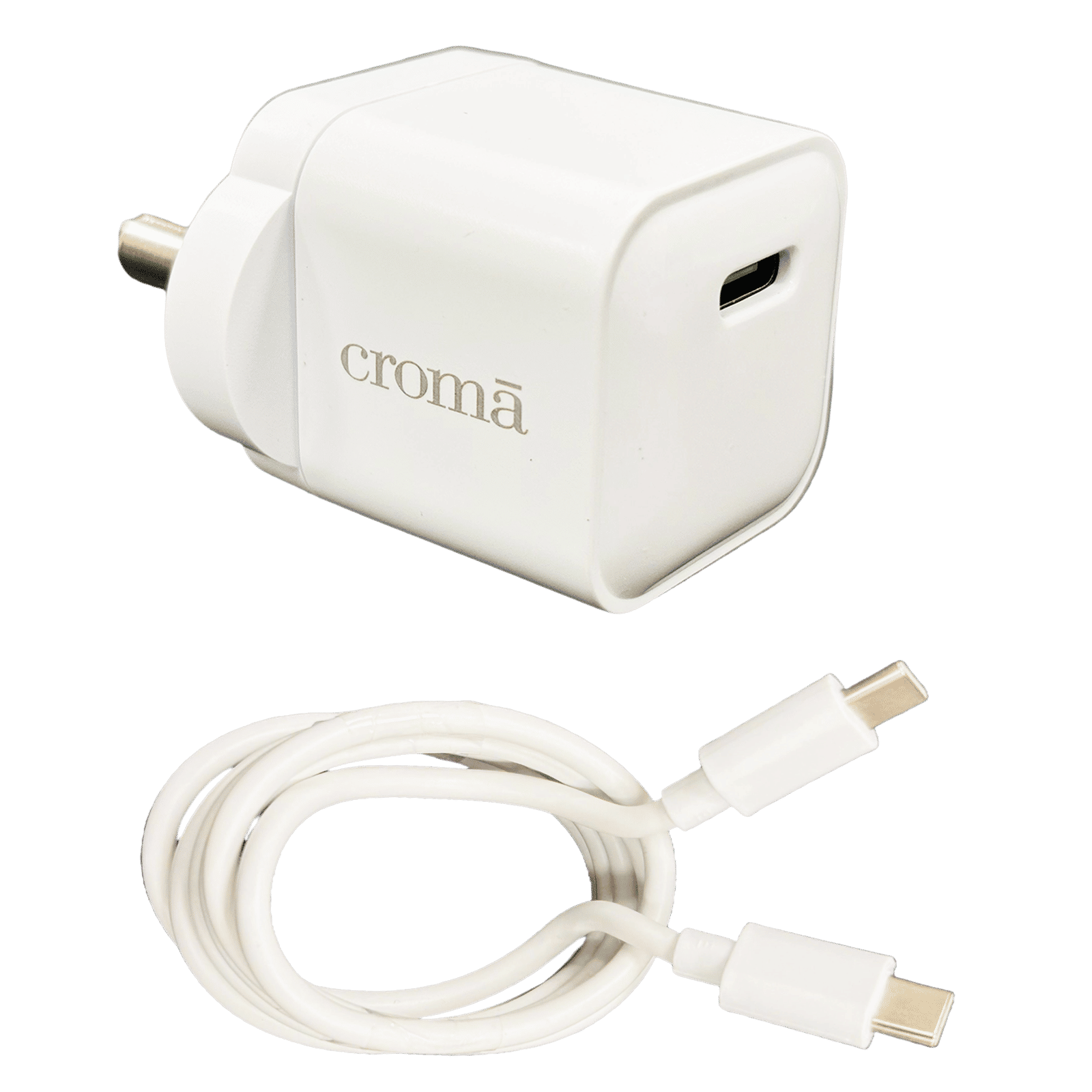 Croma 20W Type C Port Fast Charger (Type C to Type C Cable, GaN Technology, White)