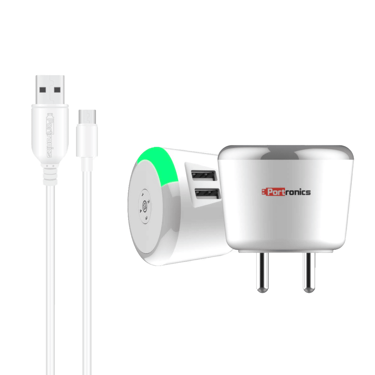 Portronics Adapto Dual USB Wall Charging Adapter with Cable (POR 464, White)