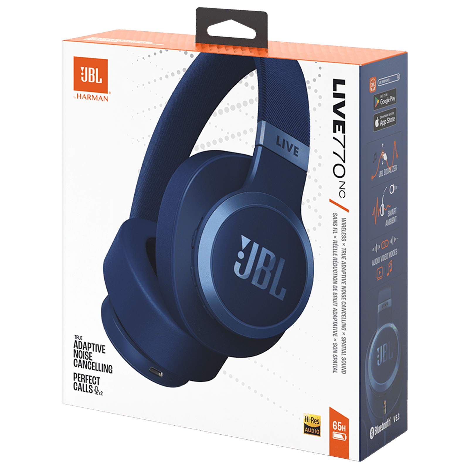 JBL LIVE 770NC Bluetooth Headphone with Mic (Upto 65 Hours Playback, Over  Ear, Blue)