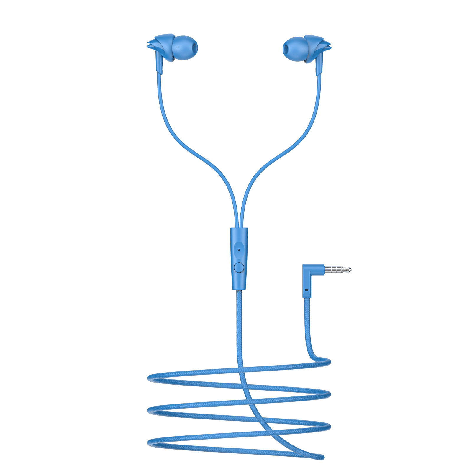 boAt BassHeads 212L Wired Earphone with Mic (3.5mm L-Shaped Connector, In Ear, Active Blue)