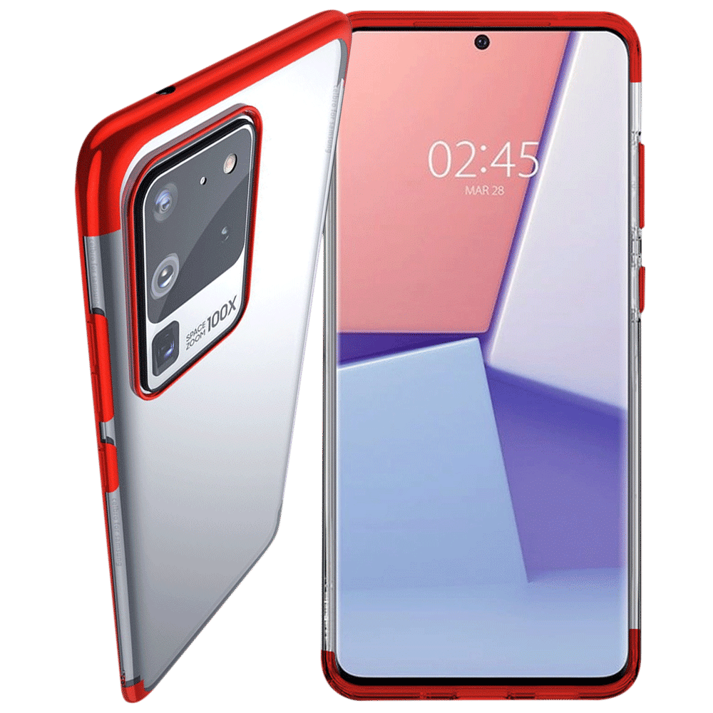 in base Luxury Polyurethane Back Cover for SAMSUNG Galaxy S20 Ultra (Lightweight, Clear with Red)